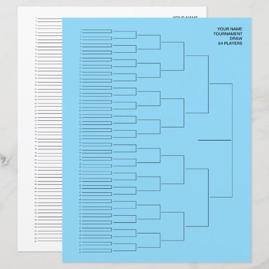 Tournament draw template paper sheet for 64 player (Voorkant / Achterkant)