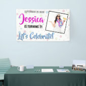 Tourner 21 bannière d'anniversaire rose, bleu et v (Salon professionnel)