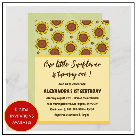 Tournesol 1er anniversaire invitations mignonne mo