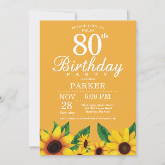 Tournesol 80e anniversaire Invitation (Devant)