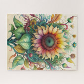 Tournesol Aquarelle Avec Vines Puzzle #1 (Horizontal)