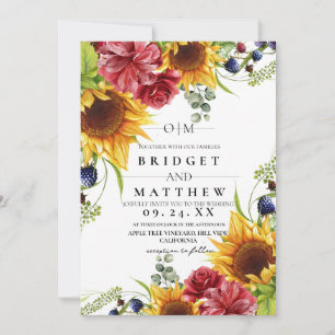 Tournesol Aquarelle Faire-part de mariage Florale