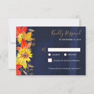 Tournesol Autumn quitte mariage RSVP carte de répo