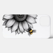 Tournesol avec Bee Noir et Blanc iphone 13 Coque (Verso (horizontal))