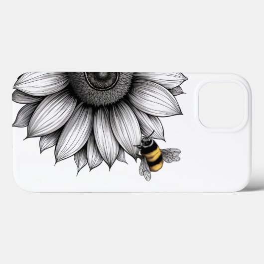 Tournesol avec Bee Noir et Blanc iphone 13 Coque (Verso (horizontal))