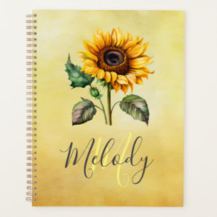 Tournesol avec Monogramme nom de script aquarelle