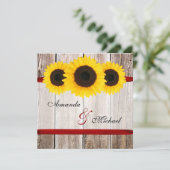 Tournesol Barn Bois Ruban rouge Invitations de mar (Debout devant)