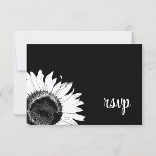 Tournesol blanc sur carte RSVP de mariage noir