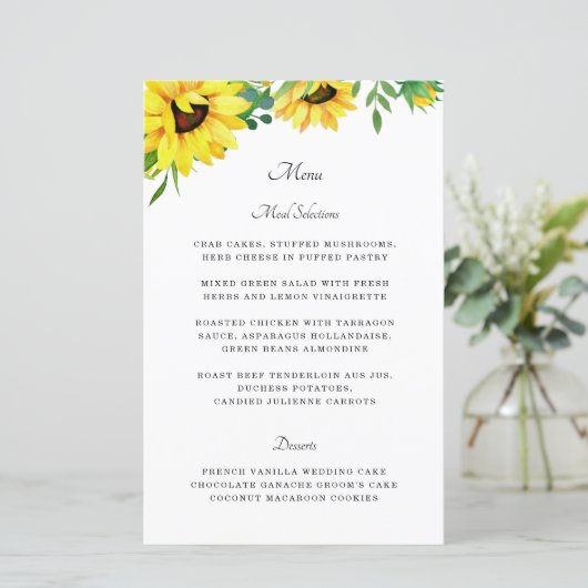 Tournesol brillant Rustique Mariage feuille papier (Debout devant)