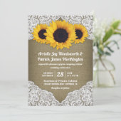 Tournesol Burlap et mariage de dentelle Invitation (Debout devant)