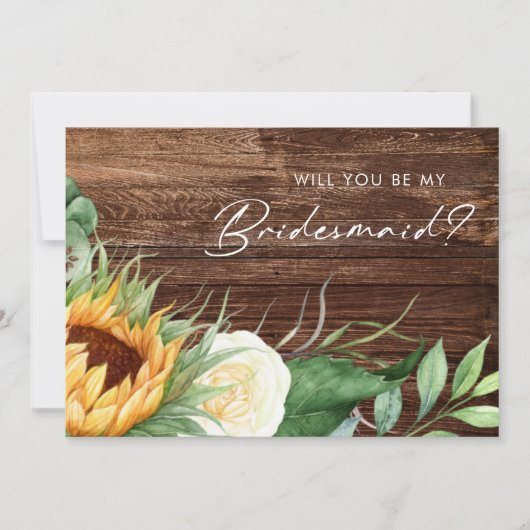 Tournesol | Carte de proposition Wood Bridesmaid (Devant)