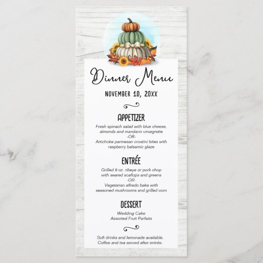 Tournesol Citrouille Rustic Country Automne Menu d (Devant)