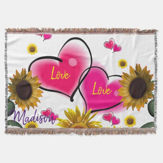 Tournesol Coeurs roses Jeter Couverture (Devant)