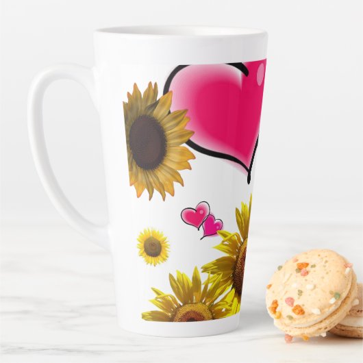 Tournesol Coeurs roses Latte Mug (En situation)