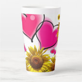 Tournesol Coeurs roses Latte Mug (Devant)