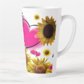 Tournesol Coeurs roses Latte Mug (Droite)