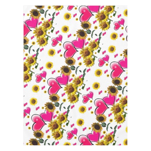 Tournesol Coeurs roses Nappe (Devant)