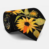 Tournesol d'aquarelle dorée sur Cravate noir (Roulé)