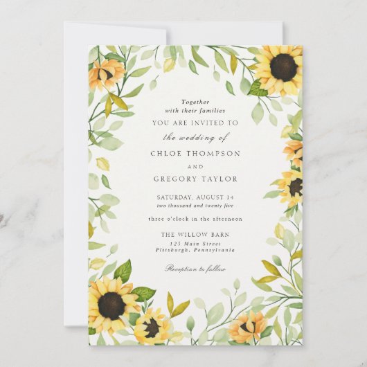 Tournesol d'automne et Faire-part de mariage de ve (Devant)