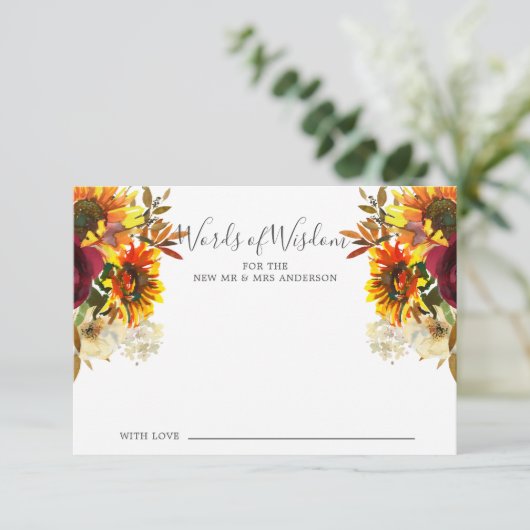 Tournesol d'automne Floral Mots de sagesse Carte (Debout devant)