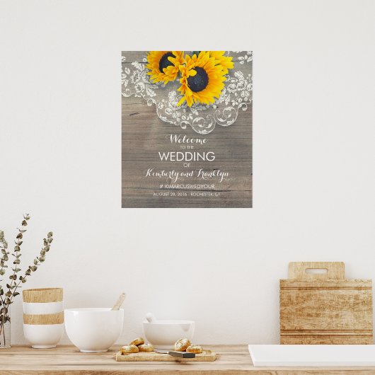 Tournesol dentelle bois Rustique Affiche de bienve (Cuisine)