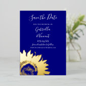 Tournesol doré sur carte de mariage Bleu nuit Enre (Debout devant)