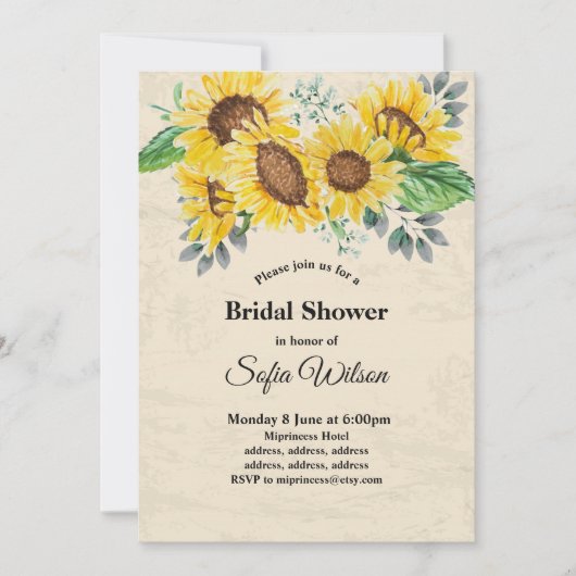 tournesol, douche à nuptiale florale, invitation (Devant)