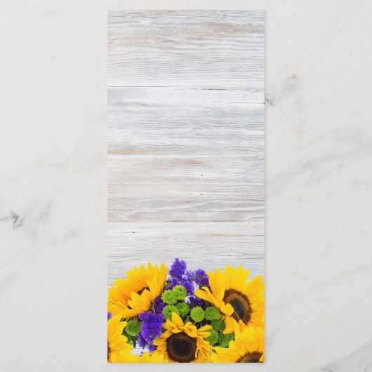 Tournesol en bois blanc rustique Mariage Menu (Dos)