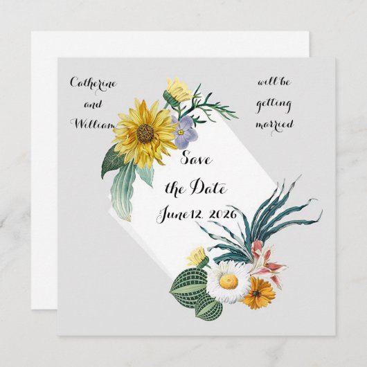 Tournesol Enregistrer la date Mariage Faire-part (Devant / Derrière)