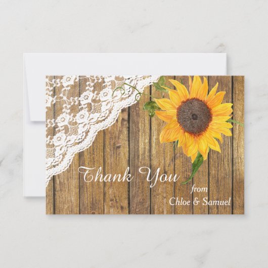 Tournesol et dentelle sur Merci Mariage en bois (Devant)