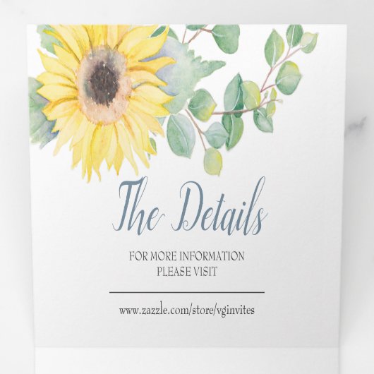 Tournesol et Eucalyptus Triplé Mariage Invitation (Intérieur en premier)