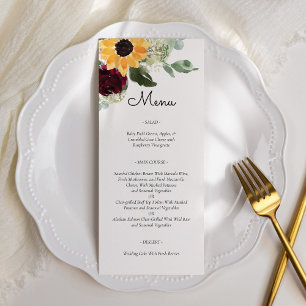 Tournesol et Mariage campagnard rustique Rose Menu