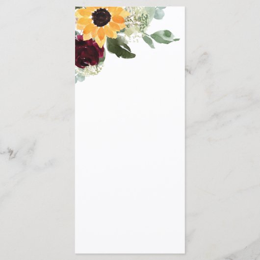 Tournesol et Mariage campagnard rustique Rose Menu (Dos)