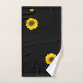 Tournesol et monogramme sur fond noir (Serviette à main)