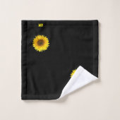 Tournesol et monogramme sur fond noir (Gant de toilette)