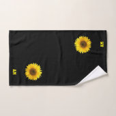 Tournesol et monogramme sur fond noir (Serviette à main)