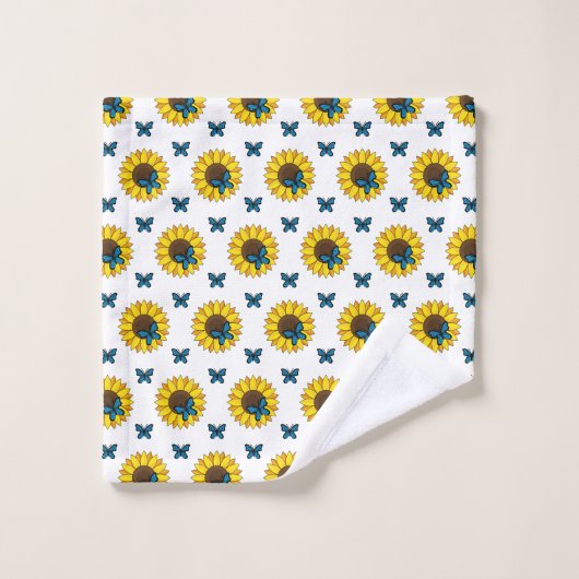 Tournesol et papillon bleu (Gant de toilette)