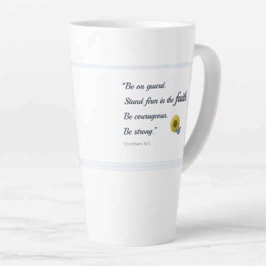Tournesol et papillon bleu Écriture Latte Mug (Angle droit)
