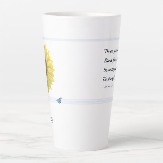 Tournesol et papillon bleu Écriture Latte Mug (Devant)