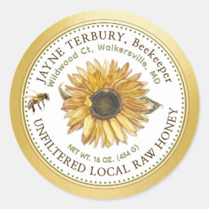 Tournesol Étiquette miel avec abeille