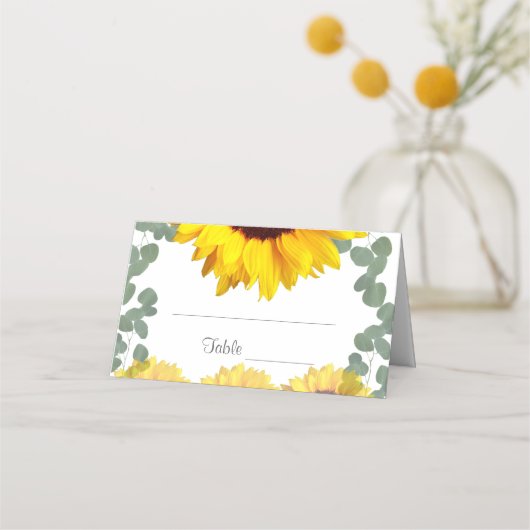 Tournesol Eucalyptus Mariage Cartes de Place (Devant)