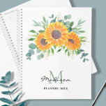 Tournesol Eucalyptus Nom de la végétation Monogram<br><div class="desc">Ce planneur à fleurs est décoré de tournesols aquarelles,  d'eucalyptus et de feuillage dans les tons jaune,  vert et or. Facilement personnalisable avec votre nom et monogramme. Parce que nous créons notre oeuvre,  vous ne trouverez pas cette image exacte d'autres designers. Aquarelle originale © Michele Davies.</div>
