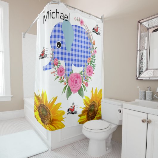 Tournesol Floral Blue Elephant Douche rideau (En situation)