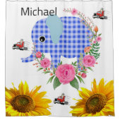 Tournesol Floral Blue Elephant Douche rideau (Devant)