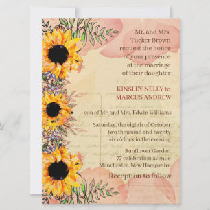 Tournesol Floral Jaune Rustique Faire-part de mari