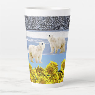 Tournesol Floral Ours Polaire Dove Latte Mug