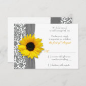 Tournesol gris jaune Mariage damassé Réponse RSVP (Devant / Derrière)