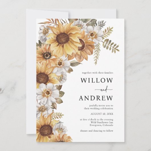 Tournesol Invitations de mariage rustique (Devant)