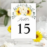 Tournesol ivoire pivoine Floral Eucalyptus Mariage<br><div class="desc">Élégant numéro de table de mariage moderne fleuri au milieu de l'été dispose d'un bouquet d'hydrangée de tournesol aquarelle & pivoines dans les tons de jaune riche, ivoire, avec feuilles botaniques verdoyants et eucalyptus. S'il vous plaît trouver d'autres modèles et variantes de mon magasin "blissweddingpaperie". Et n'hésitez pas à me...</div>