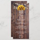 Tournesol Jar String Lights Rustic Mariage Menu (Devant / Derrière)